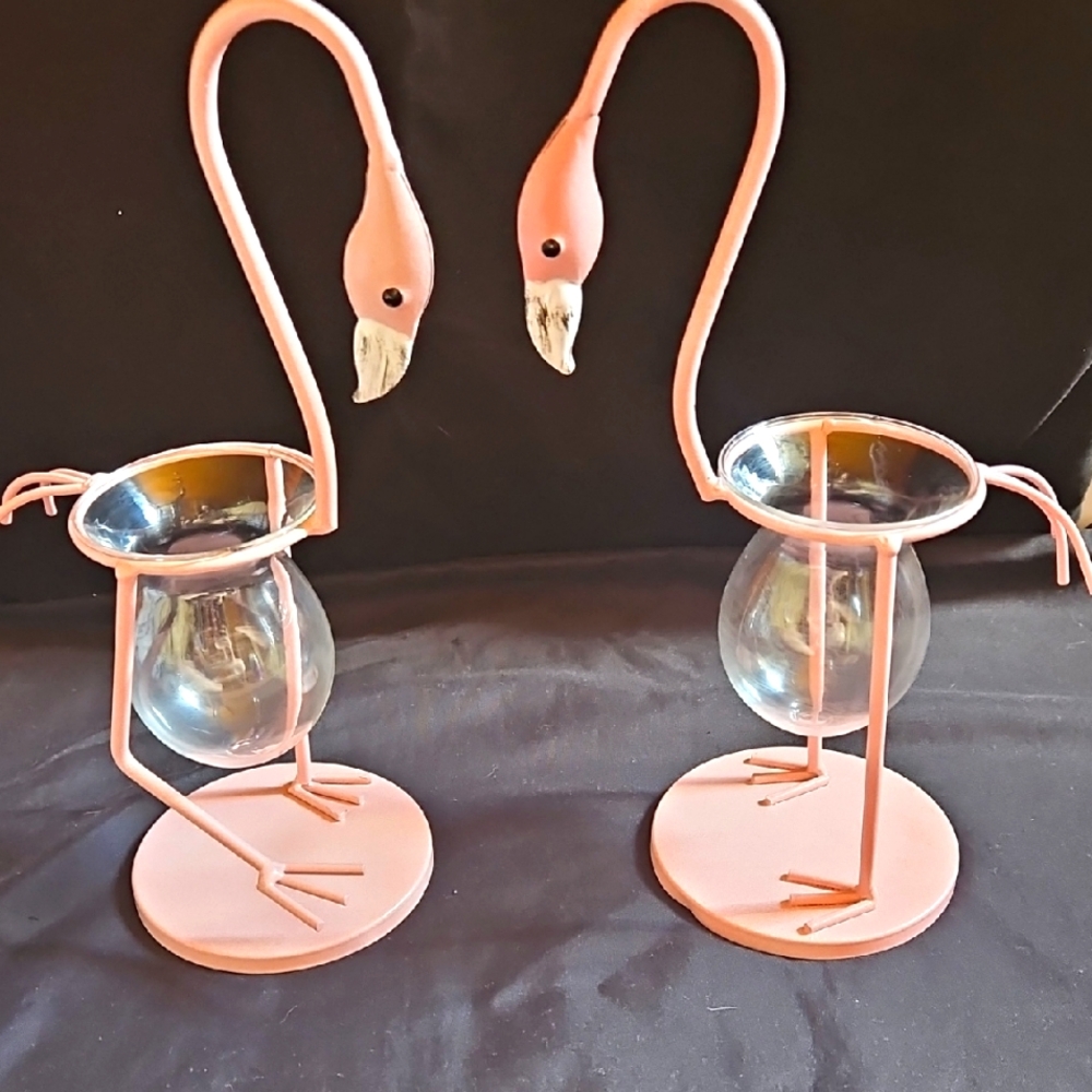 Plant Terrarium Glass Vase with Metal Flamingo Shaped Stand 11"
